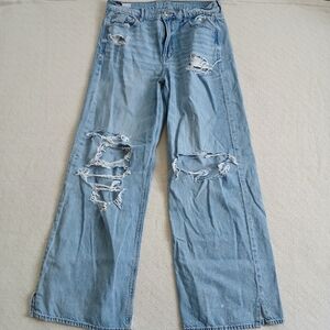 aeo ♡ super high rise baggy wide leg blue jeans 4852 american eagle